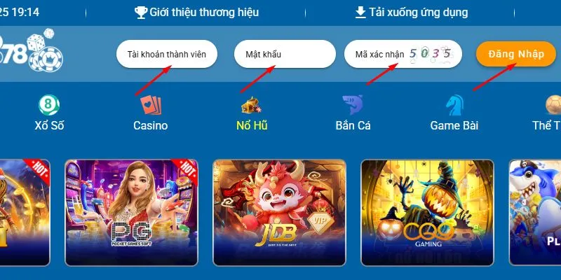 Các bước login vào trang web 45678